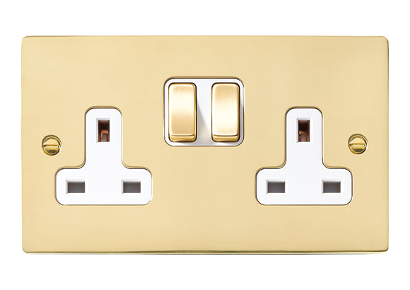 Hamilton 81SS2PB-W Sheer Polished Brass 2 gang 13A Double Pole Switched Socket Polished Brass/White Insert