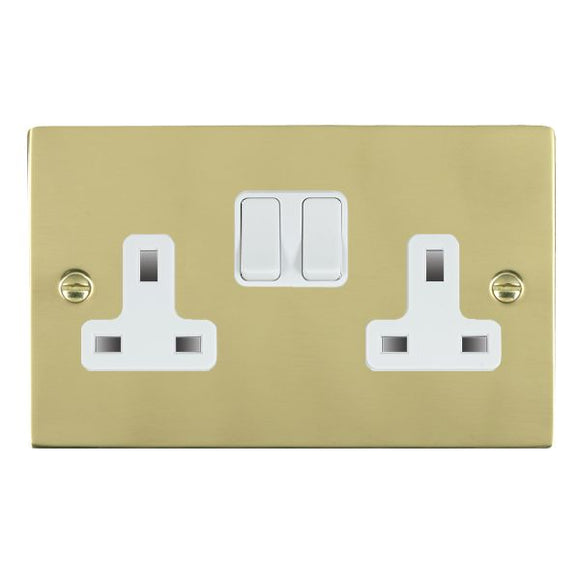 Hamilton 81SS2WH-W Sheer Polished Brass 2 gang 13A Double Pole Switched Socket White/White Insert