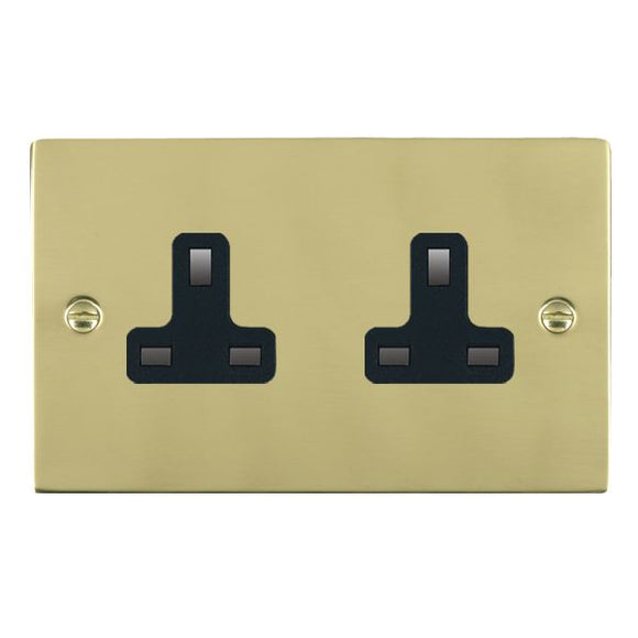 Hamilton 81US99B Sheer Polished Brass 2 gang 13A Unswitched Socket Black Insert