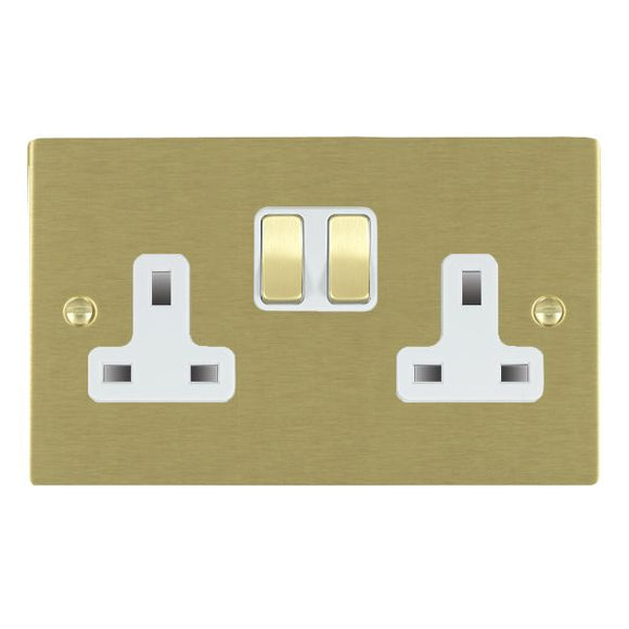Hamilton 82SS2SB-W Sheer Satin Brass 2 gang 13A Double Pole Switched Socket Satin Brass/White Insert