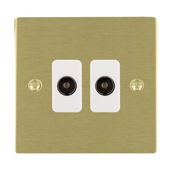 Hamilton 82TV2W Sheer Satin Brass 2 gang Non-Isolated Television 2in/2out White Insert