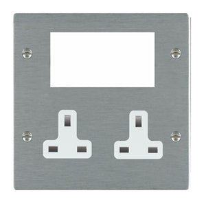 Hamilton 84MED1W Sheer EuroFix Satin Steel Media Plate EURO4 aperture + 2 X13A Unswitched Socket White Insert