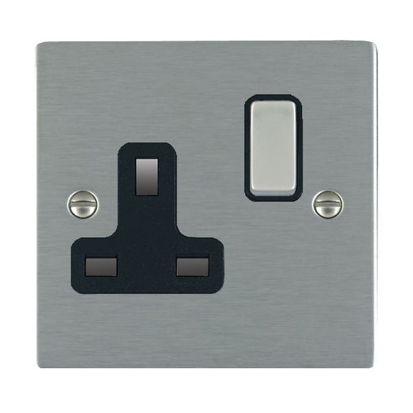 Hamilton 84SS1SS-B Sheer Satin Steel 1 gang 13A Double Pole Switched Socket Satin Steel/Black Insert