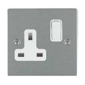 Hamilton 84SS1WH-W Sheer Satin Steel 1 gang 13A Double Pole Switched Socket White/White Insert