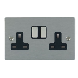 Hamilton 84SS2SS-B Sheer Satin Steel 2 gang 13A Double Pole Switched Socket Satin Steel/Black Insert