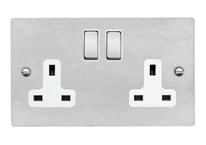 Hamilton 84SS2SS-W Sheer Satin Steel 2 gang 13A Double Pole Switched Socket Satin Steel/White Insert