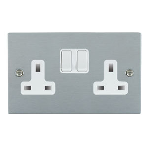 Hamilton 86SS2WH-W Sheer Satin Chrome 2 gang 13A Double Pole Switched Socket White/White Insert
