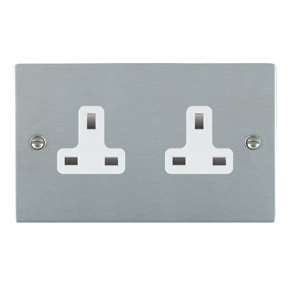 Hamilton 86US99W Sheer Satin Chrome 2 gang 13A Unswitched Socket White Insert
