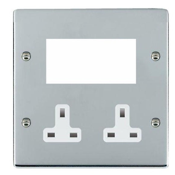 Hamilton 87MED1W Sheer EuroFix Bright Chrome Media Plate EURO4 aperture + 2 X13A Unswitched Socket White Insert
