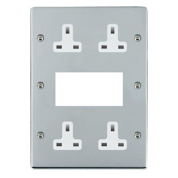 Hamilton 87MED2W Sheer EuroFix Bright Chrome Media Plate EURO4 aperture + 4 X13A Unswitched Socket White Insert