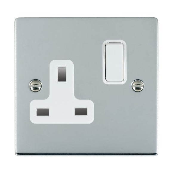 Hamilton 87SS1WH-W Sheer Bright Chrome 1 gang 13A Double Pole Switched Socket White/White Insert