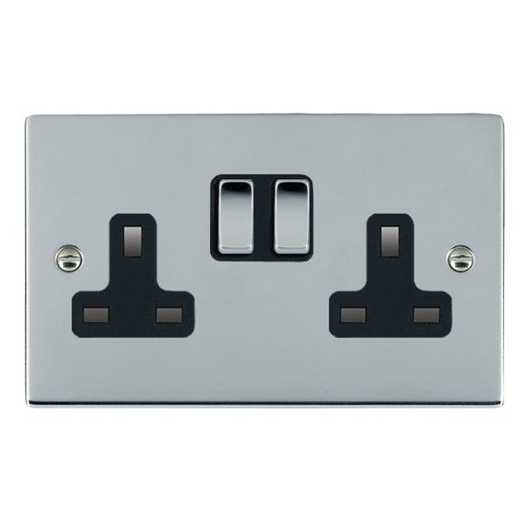 Hamilton 87SS2BC-B Sheer Bright Chrome 2 gang 13A Double Pole Switched Socket Bright Chrome/Black Insert