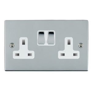 Hamilton 87SS2BC-W Sheer Bright Chrome 2 gang 13A Double Pole Switched Socket Bright Chrome/White Insert