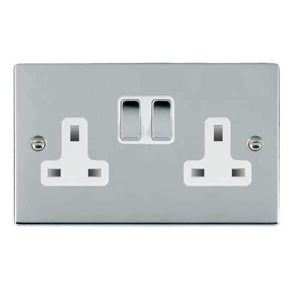 Hamilton 87SS2BC-W Sheer Bright Chrome 2 gang 13A Double Pole Switched Socket Bright Chrome/White Insert