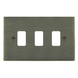 Hamilton 893GP Sheer Grid-IT Antique Brass 3 Gang Grid Fix Aperture Plate with Grid Insert