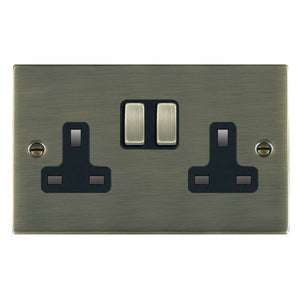 Hamilton 89SS2AB-B Sheer Antique Brass 2 gang 13A Double Pole Switched Socket Antique Brass/Black Insert