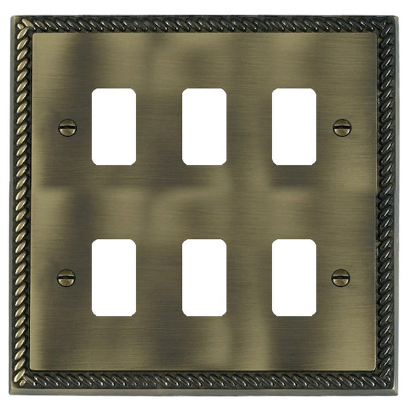 Hamilton 916GP Cheriton Georgian Grid-IT Antique Brass 6 gang Grid Fix Aperture Plate with Grid Insert