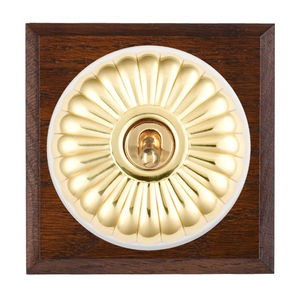 Hamilton BCAFT21PB-W Bloomsbury Chamfered Antique Mahogany 1 gang 20AX 2 Way Toggle Polished Brass Fluted Dome/White Collar Insert