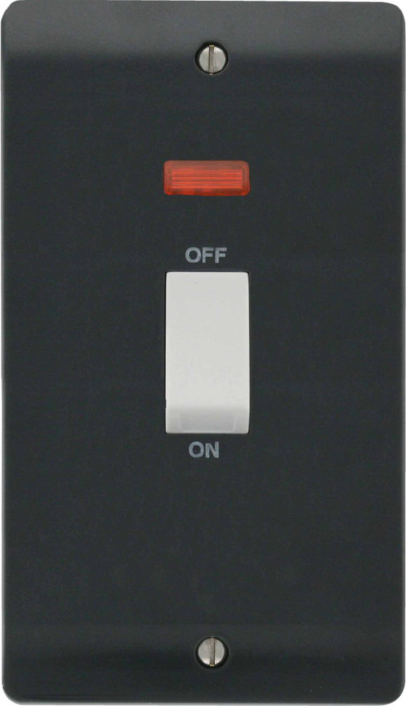 Click® Scolmore Mode Part M™ CMA503AG 45A 2 Gang (Vertical) DP Switch With Neon Anthracite Grey  Insert