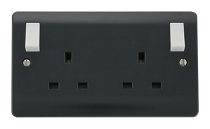 Click® Scolmore Mode Part M™ CMA836AG 13A 2 Gang DP Switched Socket With Outboard Rockers (Twin Earth) Anthracite Grey  Insert