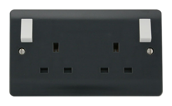 Click® Scolmore Mode Part M™ CMA836AG 13A 2 Gang DP Switched Socket With Outboard Rockers (Twin Earth) Anthracite Grey  Insert