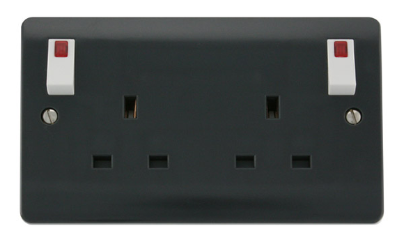Click® Scolmore Mode Part M™ CMA840AG 13A 2 Gang DP Switched Socket With Neons & Outboard Rockers (Twin Earth)  Anthracite Grey  Insert