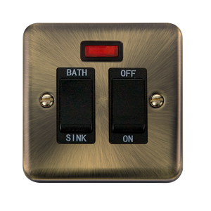 Click® Scolmore Deco Plus® DPAB024BK 20A DP Sink/Bath Switch With Neon  Antique Brass Black Insert