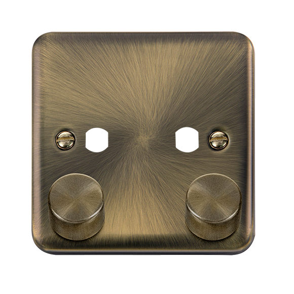 Click® Scolmore Deco Plus® DPAB152PL 2 Gang Dimmer Plate & Knobs (800W Max) - 2 Apertures Antique Brass  Insert