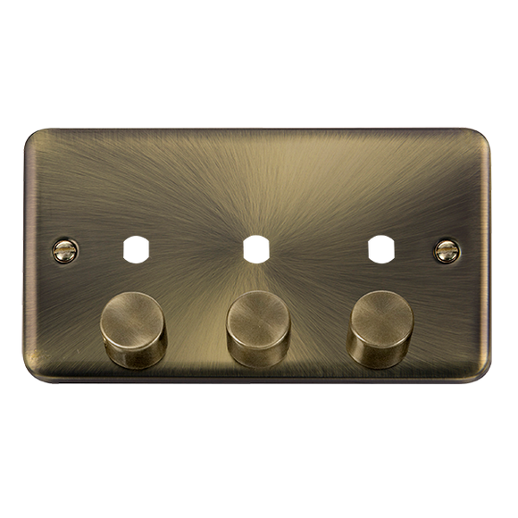 Click® Scolmore Deco Plus® DPAB153PL 3 Gang Dimmer Plate & Knobs (1200W Max) - 3 Apertures Antique Brass  Insert