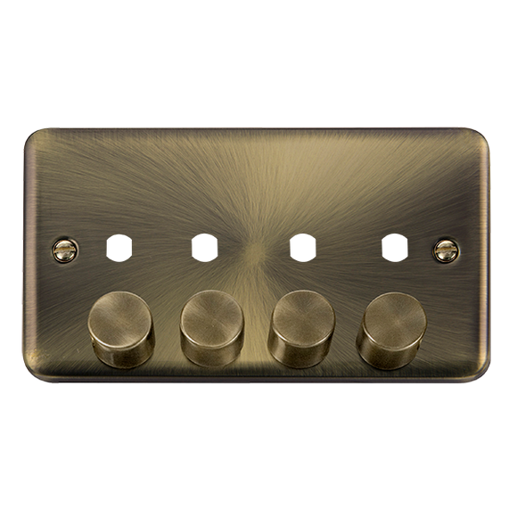 Click® Scolmore Deco Plus® DPAB154PL 4 Gang Dimmer Plate & Knobs (1600W Max) - 4 Apertures Antique Brass  Insert