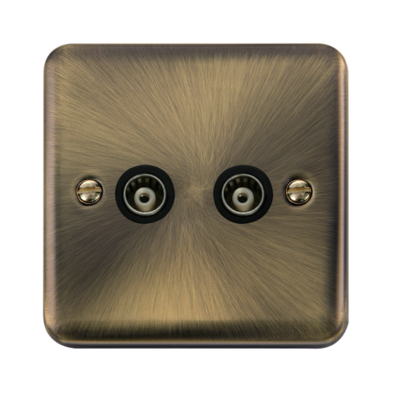 Click® Scolmore Deco Plus® DPAB159BK Twin Isolated Coaxial Outlet  Antique Brass Black Insert