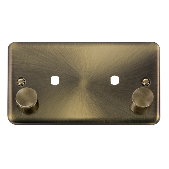 Click® Scolmore Deco Plus® DPAB186 2 Gang Dimmer Plate & Knobs (1630W Max) - 2 Apertures  Antique Brass  Insert