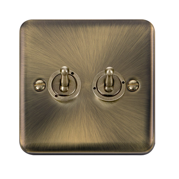 Click® Scolmore Deco Plus® DPAB422 10AX 2 Gang 2 Way Toggle Switch  Antique Brass  Insert