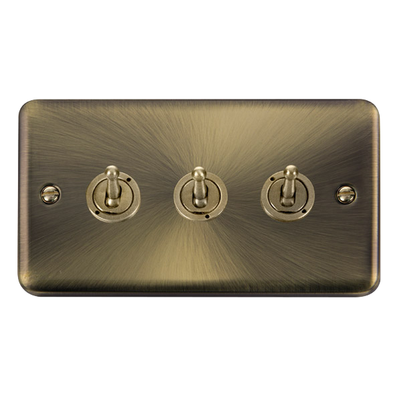 Click® Scolmore Deco Plus® DPAB423 10AX 3 Gang 2 Way Toggle Switch  Antique Brass  Insert