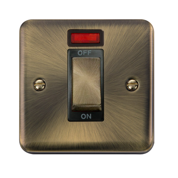 Click® Scolmore Deco Plus® DPAB501BK 45A Ingot 1 Gang DP Switch With Neon Antique Brass Black Insert