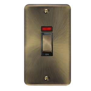 Click® Scolmore Deco Plus® DPAB503BK 45A Ingot 2 Gang DP Switch With Neon Antique Brass Black Insert