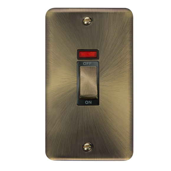Click® Scolmore Deco Plus® DPAB503BK 45A Ingot 2 Gang DP Switch With Neon Antique Brass Black Insert