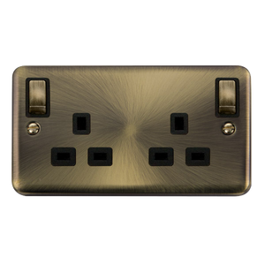Click® Scolmore Deco Plus® DPAB836BK 13A Ingot 2 Gang DP Switched Socket With Outboard Rockers (Twin Earth) Antique Brass Black Insert