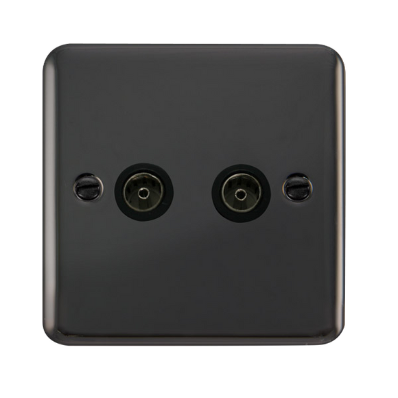 Click® Scolmore Deco Plus® DPBN066BK Twin Coaxial Outlet  Black Nickel Black Insert