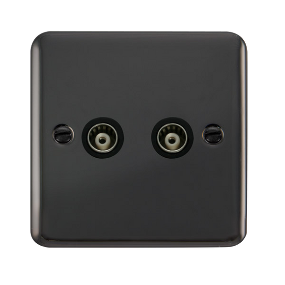 Click® Scolmore Deco Plus® DPBN159BK Twin Isolated Coaxial Outlet  Black Nickel Black Insert