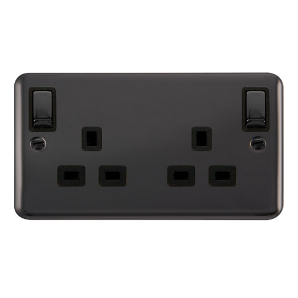 Click® Scolmore Deco Plus® DPBN836BK 13A Ingot 2 Gang DP Switched Socket With Outboard Rockers (Twin Earth) Black Nickel Black Insert