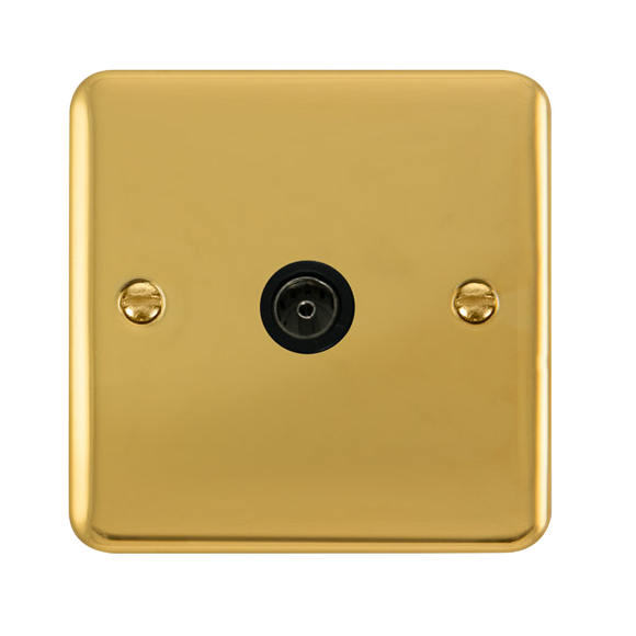 Click® Scolmore Deco Plus® DPBR065BK Single Coaxial Outlet  Polished Brass Black Insert