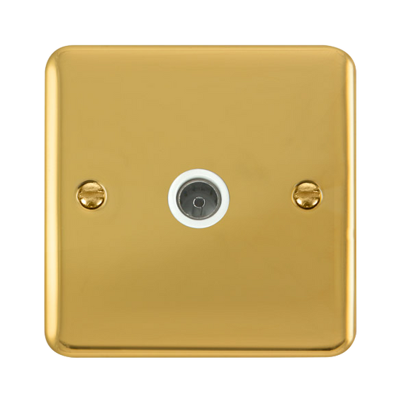 Click® Scolmore Deco Plus® DPBR065WH Single Coaxial Outlet  Polished Brass White Insert