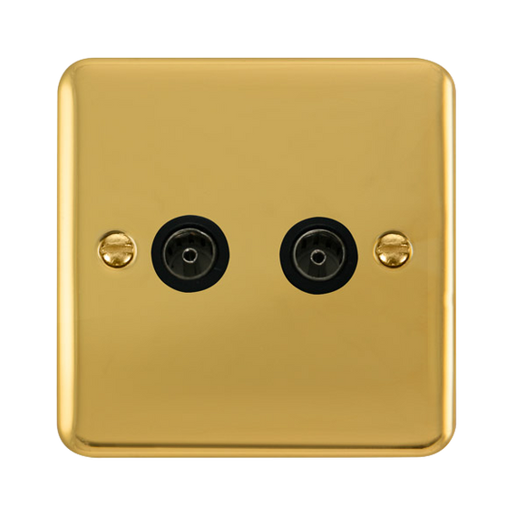 Click® Scolmore Deco Plus® DPBR066BK Twin Coaxial Outlet  Polished Brass Black Insert