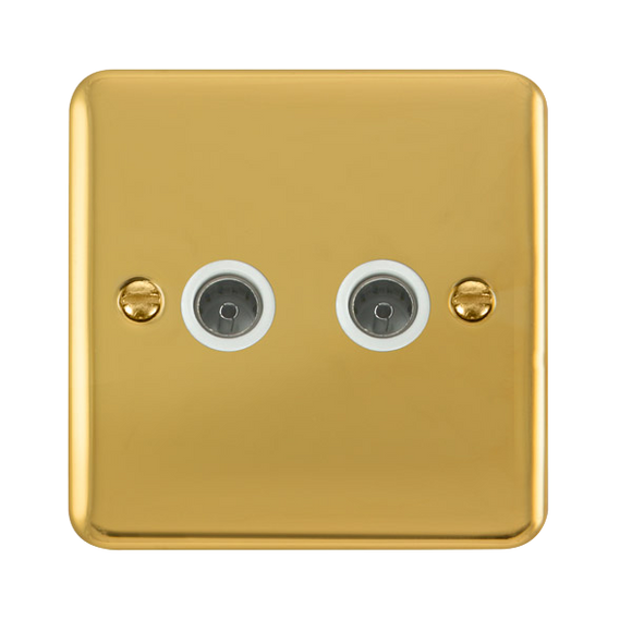Click® Scolmore Deco Plus® DPBR066WH Twin Coaxial Outlet  Polished Brass White Insert