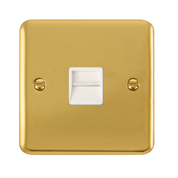 Click® Scolmore Deco Plus® DPBR120WH Single Telephone Outlet - Master Polished Brass White Insert