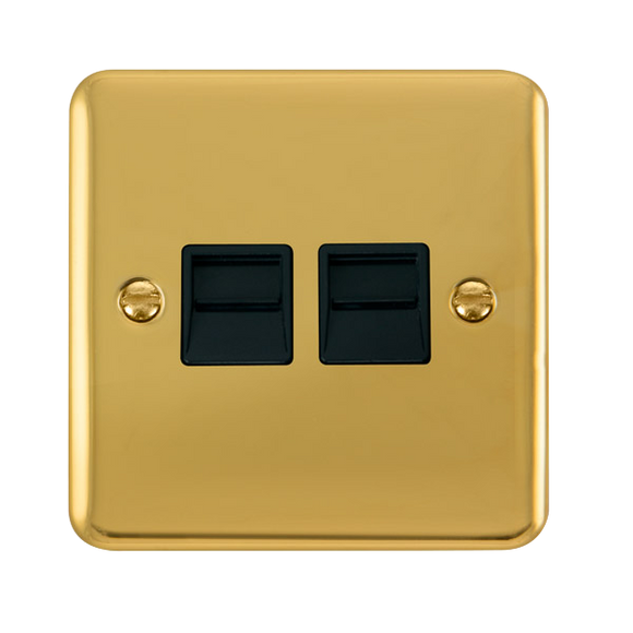 Click® Scolmore Deco Plus® DPBR121BK Twin Telephone Outlet - Master Polished Brass Black Insert