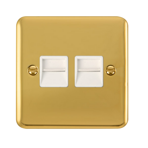 Click® Scolmore Deco Plus® DPBR121WH Twin Telephone Outlet - Master Polished Brass White Insert