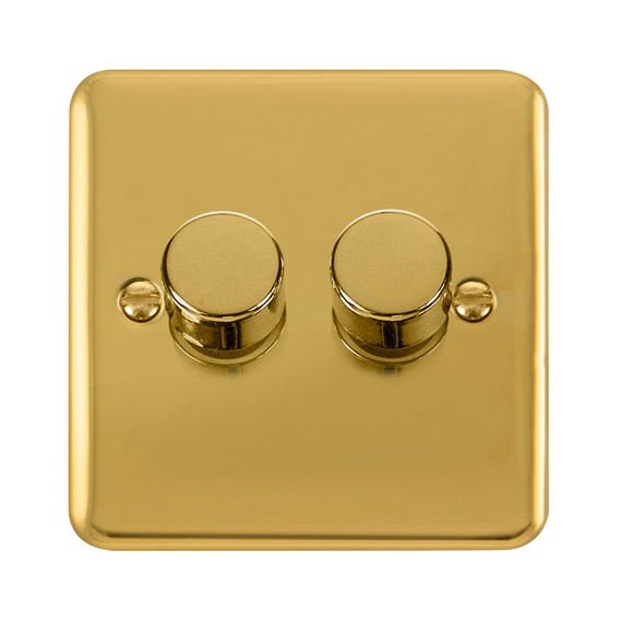Click® Scolmore Deco Plus® DPBR152 2 Gang 2 Way 400Va Dimmer Switch Polished Brass  Insert