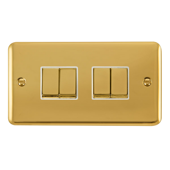 Click® Scolmore Deco Plus® DPBR414WH 10AX Ingot 4 Gang 2 Way Plate Switch  Polished Brass White Insert